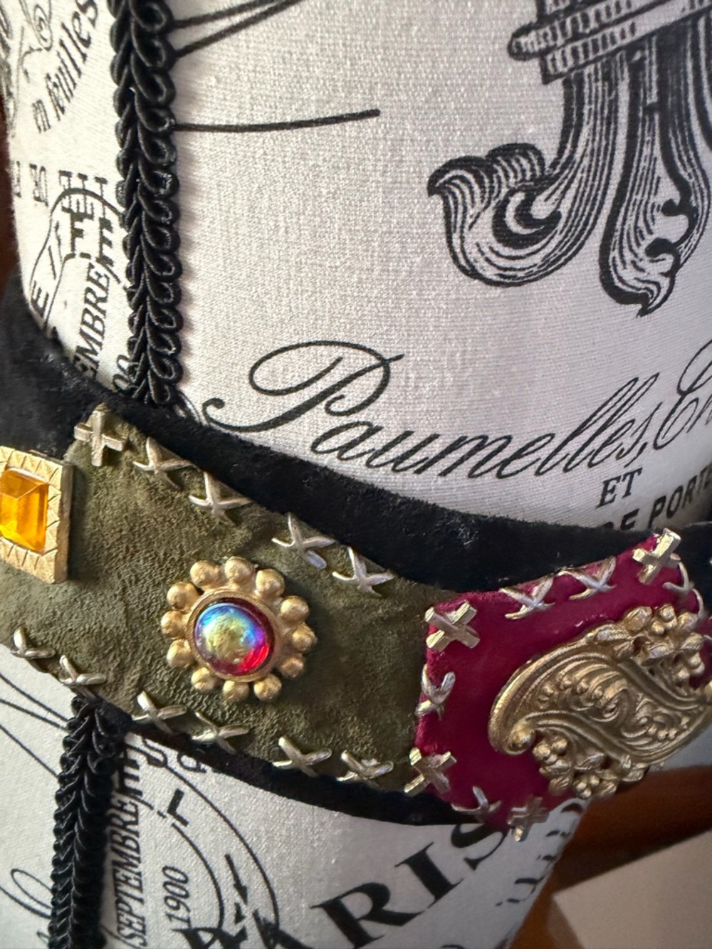 Vintage Multicolor Patchwork Statement Waist Belt with Gem Accents - Picture 6 of 16